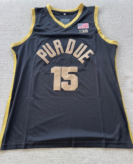 Purdue Boilermakers Edey college jersey number 15, authentic stitched NCAA fan apparel, blue and white, displayed flat.
