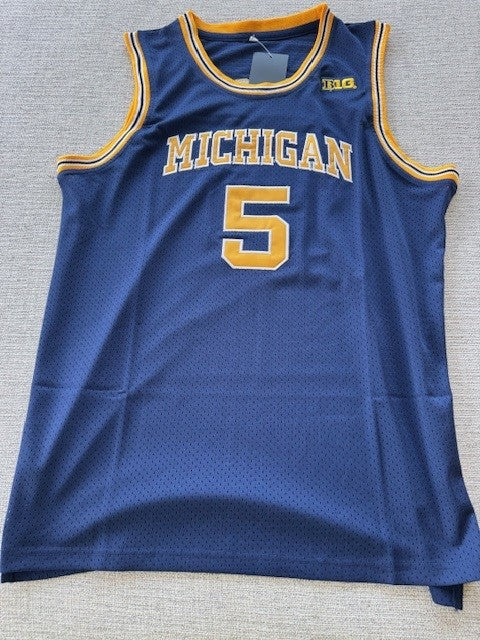 Michigan Wolverines Jalen Rose #5 college jersey, authentic stitched sports fan apparel, displayed with team logo and player name.